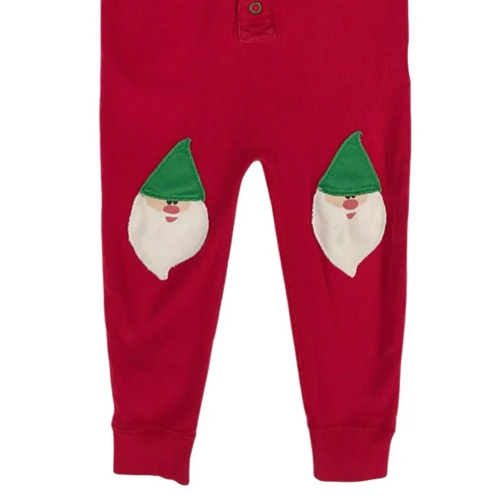 Hanna Andersson Size 80 18-24M Pajamas Christmas Red Santa Long Johns Sleeper